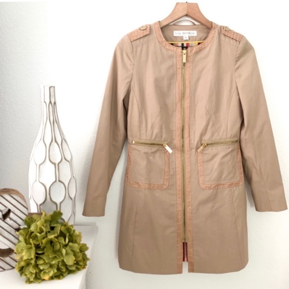 VIA SPIGA Sand Faux Leather Trim Water Repellent Soft Shell Parka Coat PP - Picture 2 of 15